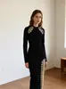 Vestido Largo de Noche Ajustado al Cuerpo con Abertura, Diseño de Manga Larga de Nuevo Estilo Hueco Transversal con Adornos de Pedrería