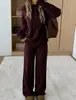 Conjunto Casual de 2 Piezas para Mujer, Invierno, Color Sólido, Cuello Redondo, Manga Larga, Top Sencillo y Pantalones, Ropa de Invierno