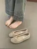Zapatos de Ballet Retro Estilo Coreano Hada Suave con Lazo Punta Redonda Boca Baja Suela Suave Forrados de Lana Cálidos Zapatos de Algodón