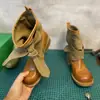 2026 Nuevas Botas Cortas de Caballero con Cordones y Lazo, con Paneles de Lona y Tacón Grueso, Botas Estilo Western hasta la Pantorrilla para Mujer