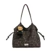 Comércio exterior cordão fábrica de origem retrô 2026 estampa de leopardo bolsa de ombro única com cordão bolsa de mão de tecido bolsa de armazenamento de tecido