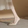 Zapatos de Tacón Alto Punta Fina Jingang Ch60-8 Tacones de Aguja para Mujer 2024 Nuevo Otoño Boca Baja Xiuhe Zapatos de Dos Usos para Vestido de Novia