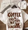 Transfronterizo Talla Europea2026 Moda de Verano Al Sol Tomando Café Helado Estampado Hip Hop Calle Algodón Cuello Redondo Holgado