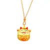 Colgante de Gato Ruyi Fu Hueco Lindo Versátil Color Dorado Arena de Gato Artesanía de Esmalte Dorado Collar Collar para Mujeres