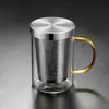 Taza de Tres Piezas Resistente a Altas Temperaturas para Separar Agua y Té para Oficina en Casa con Tapa Vaso de Agua de Vidrio Gran Capacidad con Asa Filtro Taza de Té