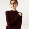 Capa base de punto de cachemira versátil para mujer, color liso de moda, nuevo estilo otoño/invierno, cuello semialto, engrosada y diseño simple