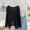 Camisa Transpirable de Seda de Hielo de Manga Larga con Protección Solar para Mujer, Corte Holgado, Adelgazante, Reversible, Top Trendy tipo Cubre-Traje con Protección Solar