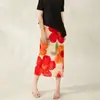 Saia midi estilo Miyake, item mais vendido no Xiaohongshu, estilo explosivo, saia reta justa estampada de cintura alta, saia versátil justa para férias