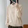 Cárdigan de punto para mujer 100% lana mercerizada, con diseño calado, cuello de muñeca, prenda exterior, diseño de ganchillo 100% hecho a mano, suéter abotonado