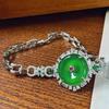 Pulsera de Hebilla Redonda de Calcedonia Verde Natural Fluorescente Verde Imperial Estilo Unisex Cadena de Reloj Pulsera