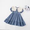 Coreia do Sul meninas 'xadrez vestido simples lapela bebê vestido verão novo estilo coreano menina princesa vestido