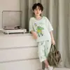 Conjunto de Pijama de Lyocell para Niños, Estilo Veraniego Delgado, Manga Tres Cuartos/Tres Cuartos, Traje para Aire Acondicionado para Niños y Niñas, Ribete de Encaje, Ropa de Casa Clase A