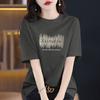 Verão 2026 Novo Estilo Algodão Puro Confortável Tamanho Grande Design Americano Emagrecedor Estampa de Letras Manga Curta Blusa Tendência