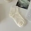 Meias femininas brancas estilo balé, meias curtas finas de verão, meias de algodão com trama respirável de cor sólida, altura até o meio da panturrilha, atacado