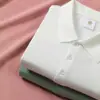 Camisa polo, color sólido de otoño, corte ajustado, camisa base casual de negocios, camiseta de manga larga para hombre