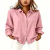 Roupas femininas transfronteiriças europeias e americanas Amazon primavera-verão gola lapela modelagem solta cardigã manga longa camisa de algodão e linho casual versátil vestuário feminino