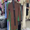 Vestido Jersey de Cuello Alto Estilo Nuevo Otoño e Invierno para Mujer Diseño 2025 Cintura Ceñida Falda de Punto Falda Larga