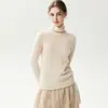 Suéter 100% caxemira pura, um top feminino estiloso com gola franzida, malha macia e confortável, perfeito como peça base para outono e inverno, suéter de caimento solto para mulheres