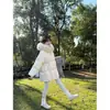 Abrigo de algodón plumón rosa, con capucha para invierno, engrosado, con cuello grande de pelo, de longitud media, para personas petite, chaqueta acolchada, abrigo de algodón, blanco lechoso