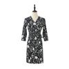 Vestido Negro de Manga Corta con Escote en V y Corte Ajustado con Diseño de Encaje Blanco Floral con Cordones para Mujer, Vestido Cruzado Oulu Clothing, Nuevo Modelo Verano 2025