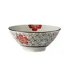 Tigela Alta Cerâmica Vintage Pintada à Mão Estilo Japonês para Uso Doméstico, Tigela de Arroz Criativa com Cor Sob Esmalte, Conjunto de Tigela Pequena e Prato