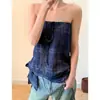 Coleira da Manhã [Qualidade Original] Colete Retro Xadrez Sem Mangas Tomara que Caia para Mulheres Verão Slim Fit
