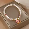 Pulsera de Perlas Naturales para Mujer, Lujo Accesible, Colgante de Caballo de Troya Rosa de Gama Alta, Pulsera de Cuentas, Exquisita Pulsera Personalizada de Piedra Rosa