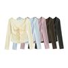 Ds25121-25 Nuevo Estilo Otoño Estilo Coreano Chica Estilo Pura Pasión Sexy Cuello en V Tirantes Múltiples Formas Camiseta de Manga Larga