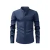 Camisa Masculina Retro de Linho Imitado com Gola Alta e Manga Longa, Camisa Social de Negócios Anti-Amassar de Alta Qualidade, Camisa Fina de Verão para Homens