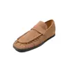 Mocasines de piel charol de vaca/ante de oveja para mujer, tacón bajo, zapatos de vestir, nuevo de otoño, estilo 'old money', piel genuina, puntera cuadrada, boca profunda, zapatos de vestir para mujer