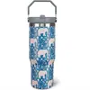 Taza Térmica de Acero Inoxidable de Doble Pared de 30 oz Elefante Azul Floral Azul Blanco Rosa Vaso Regalo
