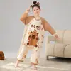 Pijama Infantil, Peça Única de Manga Longa para Primavera e Outono, Algodão Puro, Estilo Cartoon Fofo, Pode Ser Usado Fora de Casa, Modelagem Solta, Roupa de Casa Anti-Exposição
