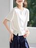 Camiseta de Manga Corta para Mujer Verano Nueva Camiseta Top con Dobladillos Divididos y Hebilla Decorativa de Diseño Casual Versátil