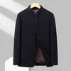 Casaco de Lã Estilo Chinês com Botões, Novo Modelo Outono/Inverno, Forro de Penas Removível, Casaco de Lã Dupla Face, Roupa Externa Masculina