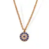 Collar Ojo del Diablo Transfronterizo Europeo y Americano para Mujer, Sentido de Alta Gama, Acero Inoxidable, Colgante Redondo de Circonita, Cadena para Clavícula