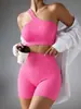 Nuevo conjunto de dos piezas para mujer sin costuras acanalado: sujetador y shorts, shorts de ciclismo para glúteos color durazno, conjunto para deportes al aire libre