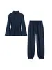 Amazon Wholesale Estilo Europeo Nuevo Estilo Cintura ceñida Cuello redondo Moda Camisa Top Pantalones Largos Casuales Conjunto de Dos Piezas