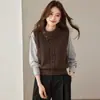 Suéter de Punto Falso Dos Piezas Color Block para Mujer 2026 Otoño Nuevo Llegada Diseño de Cuello Alto Suéter Exterior Estilo Perezoso Top Tendencia