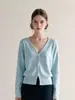 Top de Malha Cropped Manga Longa Decote V Estilo Simples Feminino 2026 Nova Chegada