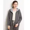 Cárdigan de cachemir con capucha y cremallera, de manga larga, engrosado para otoño e invierno, para mujer, top holgado con efecto adelgazante, chaqueta de punto cálida y elegante