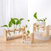 Vaso de Vidro com Moldura de Madeira Criativa Suporte Decorativo para Plantas Verdes Hidropônicas de Mesa Decoração de Casa Artesanato para Arranjo de Plantas e Flores