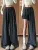 Calça pantalona cinza escuro com poá estilo coreano para mulheres, nova coleção outono 2026, cintura alta simples, fluida, solta e casual