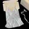 Conjunto de Pijama de Tirantes KT Azul Verano Nuevo con Almohadillas en el Pecho Se Puede Usar Afuera Holgado Dulce Femenino Ropa de Casa Delgado