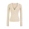 Camiseta Básica Morada de Cuello en V Profundo para Mujer, Nuevo Estilo Primavera 2026, Top de Punto Ajustado de Manga Larga, Top Picante Estilo Americano Puro Deseo