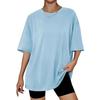 Camiseta de Comercio Exterior Transfronterizo de Amazon para Mujer Verano 2026 Nuevo Estilo Color Sólido Holgado Casual Cuello Redondo Manga Corta Talla Grande Top