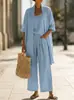 2026 Europeo y Americano Transfronterizo Verano Nuevo Estilo Pierna Recta Color Sólido Viaje Vacaciones Cómodo Casual Elegante Conjunto de Tres Piezas