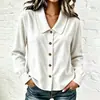 Camisa de pana de manga larga para mujer de comercio exterior transfronterizo, con cuello camisero, de un solo pecho, corte holgado, top casual de trabajo, disponible en varios colores para otoño e invierno