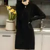 Vestido de Punto para Mujer de Cuello Medio Alto Nuevo Otoño e Invierno Camiseta Básica de Punto de Cuello Medio Suéter Holgado de Longitud Media Talla Grande Vestido de Punto