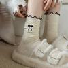 Calcetines para Mujer con Borde de Oreja, Lazo Bordado Real, Punto de Hilo, Calcetines de Media Caña para Mujer, Ins Estilo Japonés de Moda, Dulce Media Caña de Rizo