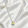 Moda Japonesa y Coreana Transfronteriza Cadena Sencilla Trenzada de Acero Inoxidable con Cristal Cuadrado para Clavícula Colgante Cuadrado de Diamante Collar Fabricante Venta al por Mayor